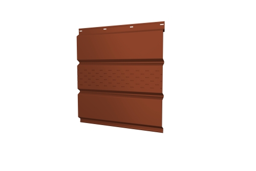 Софит металлический центральная перфорация 0,5 Satin с пленкой RAL 8004 терракота